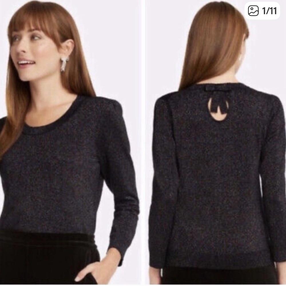 Draper James Black‎ multicolor shimmer Sweater with Back Bow. Large.